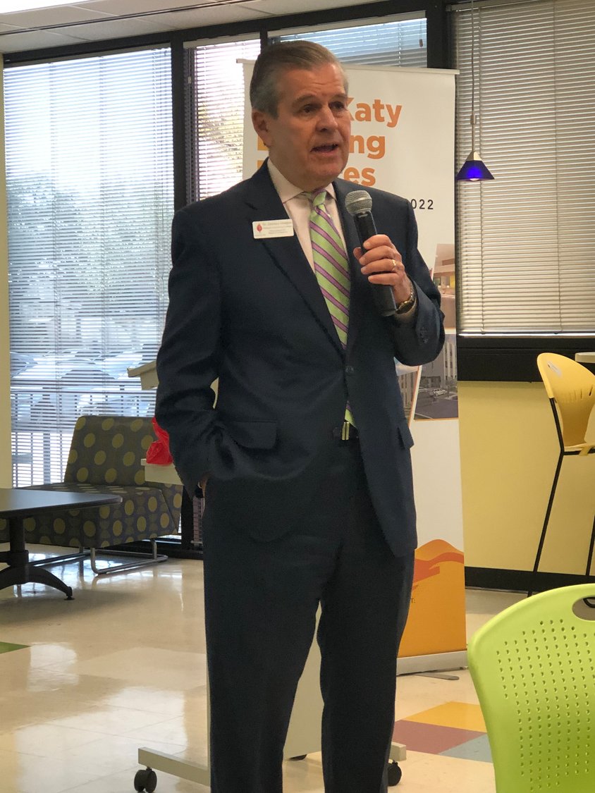 Zach Hodges, president of Houston Community College’s Katy campus, speaks at the Katy Area Economic Development Council Tuesday morning at the college.